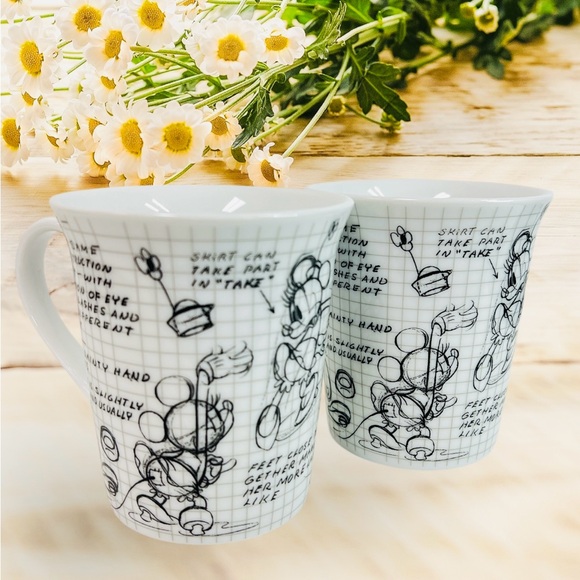 Tracey Porter Coffee Tea Mugs Disney Sketch Book Minnie Mouse Set of 2 - Picture 9 of 9